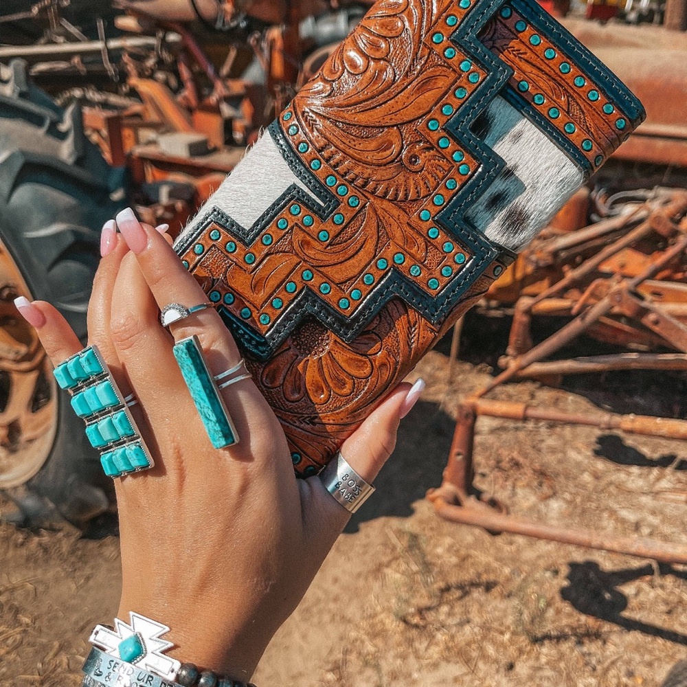 Brown and Turquoise Western wallet
